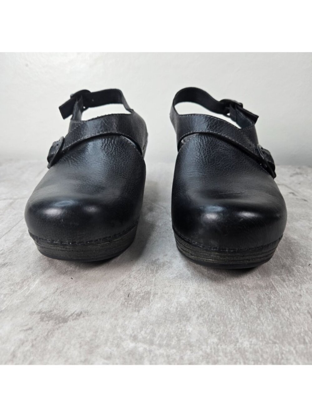 Dansko Platform Clogs 38 Black Leather Slingback Comfort Chunky Wedge Work Shoe - Picture 4 of 12